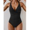 imageB2prity Womens One Piece Swimsuits Tummy Control Ruched Bathing Suit V Neck Tie Back Swimwear Wrap Swim SuitBlack
