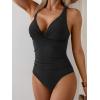 imageB2prity Womens One Piece Swimsuits Tummy Control Ruched Bathing Suit V Neck Tie Back Swimwear Wrap Swim SuitBlack