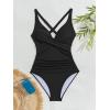 imageB2prity Womens One Piece Swimsuits Tummy Control Ruched Bathing Suit V Neck Tie Back Swimwear Wrap Swim SuitBlack