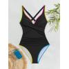 imageB2prity Womens One Piece Swimsuits Tummy Control Ruched Bathing Suit V Neck Tie Back Swimwear Wrap Swim SuitBlack Color Block