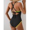 imageB2prity Womens One Piece Swimsuits Tummy Control Ruched Bathing Suit V Neck Tie Back Swimwear Wrap Swim SuitBlack Color Block
