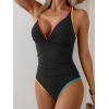 imageB2prity Womens One Piece Swimsuits Tummy Control Ruched Bathing Suit V Neck Tie Back Swimwear Wrap Swim SuitBlack Color Block