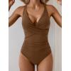 imageB2prity Womens One Piece Swimsuits Tummy Control Ruched Bathing Suit V Neck Tie Back Swimwear Wrap Swim SuitBrown