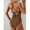 imageB2prity Womens One Piece Swimsuits Tummy Control Ruched Bathing Suit V Neck Tie Back Swimwear Wrap Swim SuitBrown