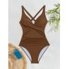 imageB2prity Womens One Piece Swimsuits Tummy Control Ruched Bathing Suit V Neck Tie Back Swimwear Wrap Swim SuitBrown