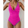 imageB2prity Womens One Piece Swimsuits Tummy Control Ruched Bathing Suit V Neck Tie Back Swimwear Wrap Swim SuitHot Pink Color Block