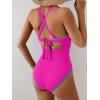 imageB2prity Womens One Piece Swimsuits Tummy Control Ruched Bathing Suit V Neck Tie Back Swimwear Wrap Swim SuitHot Pink Color Block