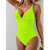 imageB2prity Womens One Piece Swimsuits Tummy Control Ruched Bathing Suit V Neck Tie Back Swimwear Wrap Swim SuitNeon Yellow Color Block