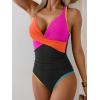 imageB2prity Womens One Piece Swimsuits Tummy Control Ruched Bathing Suit V Neck Tie Back Swimwear Wrap Swim SuitOrange Pink Black