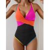 imageB2prity Womens One Piece Swimsuits Tummy Control Ruched Bathing Suit V Neck Tie Back Swimwear Wrap Swim SuitOrange Pink Black