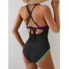 imageB2prity Womens One Piece Swimsuits Tummy Control Ruched Bathing Suit V Neck Tie Back Swimwear Wrap Swim SuitOrange Yellow Black