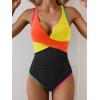 imageB2prity Womens One Piece Swimsuits Tummy Control Ruched Bathing Suit V Neck Tie Back Swimwear Wrap Swim SuitOrange Yellow Black