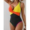 imageB2prity Womens One Piece Swimsuits Tummy Control Ruched Bathing Suit V Neck Tie Back Swimwear Wrap Swim SuitOrange Yellow Black
