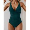imageB2prity Womens One Piece Swimsuits Tummy Control Ruched Bathing Suit V Neck Tie Back Swimwear Wrap Swim SuitPeacock Green
