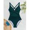 imageB2prity Womens One Piece Swimsuits Tummy Control Ruched Bathing Suit V Neck Tie Back Swimwear Wrap Swim SuitPeacock Green