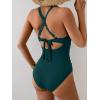 imageB2prity Womens One Piece Swimsuits Tummy Control Ruched Bathing Suit V Neck Tie Back Swimwear Wrap Swim SuitPeacock Green