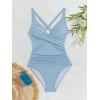 imageB2prity Womens One Piece Swimsuits Tummy Control Ruched Bathing Suit V Neck Tie Back Swimwear Wrap Swim SuitSky Blue