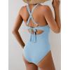 imageB2prity Womens One Piece Swimsuits Tummy Control Ruched Bathing Suit V Neck Tie Back Swimwear Wrap Swim SuitSky Blue