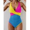 imageB2prity Womens One Piece Swimsuits Tummy Control Ruched Bathing Suit V Neck Tie Back Swimwear Wrap Swim SuitYellow Pink Blue