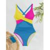 imageB2prity Womens One Piece Swimsuits Tummy Control Ruched Bathing Suit V Neck Tie Back Swimwear Wrap Swim SuitYellow Pink Blue