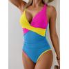 imageB2prity Womens One Piece Swimsuits Tummy Control Ruched Bathing Suit V Neck Tie Back Swimwear Wrap Swim SuitYellow Pink Blue