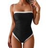 imageB2prity One Piece Swimsuit for Women Tummy Control Slimming Bathing Suit Color Block Swim Suit Modest SwimwearBlack  White