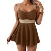 imageB2prity Womens One Piece Swimdress Swimsuit Tummy Control Swim Dress Slimming Modest Bathing Suit Color Block SwimwearBrown  Beige