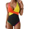 imageB2prity Womens One Piece Swimsuits Tummy Control Ruched Bathing Suit V Neck Tie Back Swimwear Wrap Swim SuitOrange Yellow Black