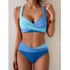 imageB2prity Bikini Sets for Women Two Piece Swimsuit High Waisted Color Block Bathing Suit Tie Back SwimwearBlue Color Block