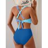 imageB2prity Bikini Sets for Women Two Piece Swimsuit High Waisted Color Block Bathing Suit Tie Back SwimwearBlue Color Block