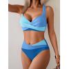 imageB2prity Bikini Sets for Women Two Piece Swimsuit High Waisted Color Block Bathing Suit Tie Back SwimwearBlue Color Block