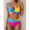 imageB2prity Bikini Sets for Women Two Piece Swimsuit High Waisted Color Block Bathing Suit Tie Back SwimwearBlue Yellow Pink