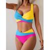 imageB2prity Bikini Sets for Women Two Piece Swimsuit High Waisted Color Block Bathing Suit Tie Back SwimwearBlue Yellow Pink