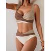 imageB2prity Bikini Sets for Women Two Piece Swimsuit High Waisted Color Block Bathing Suit Tie Back SwimwearBrown Color Block