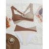 imageB2prity Bikini Sets for Women Two Piece Swimsuit High Waisted Color Block Bathing Suit Tie Back SwimwearBrown Color Block