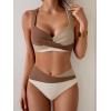 imageB2prity Bikini Sets for Women Two Piece Swimsuit High Waisted Color Block Bathing Suit Tie Back SwimwearBrown Color Block