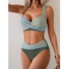imageB2prity Bikini Sets for Women Two Piece Swimsuit High Waisted Color Block Bathing Suit Tie Back SwimwearGreen Color Block