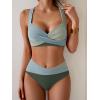 imageB2prity Bikini Sets for Women Two Piece Swimsuit High Waisted Color Block Bathing Suit Tie Back SwimwearGreen Color Block