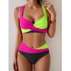 imageB2prity Bikini Sets for Women Two Piece Swimsuit High Waisted Color Block Bathing Suit Tie Back SwimwearPink Green Black