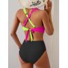 imageB2prity Bikini Sets for Women Two Piece Swimsuit High Waisted Color Block Bathing Suit Tie Back SwimwearPink Green Black