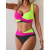 imageB2prity Bikini Sets for Women Two Piece Swimsuit High Waisted Color Block Bathing Suit Tie Back SwimwearPink Green Black