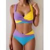 imageB2prity Bikini Sets for Women Two Piece Swimsuit High Waisted Color Block Bathing Suit Tie Back SwimwearPurple Yellow Blue