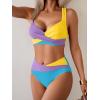 imageB2prity Bikini Sets for Women Two Piece Swimsuit High Waisted Color Block Bathing Suit Tie Back SwimwearPurple Yellow Blue