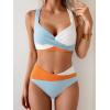 imageB2prity Bikini Sets for Women Two Piece Swimsuit High Waisted Color Block Bathing Suit Tie Back SwimwearRibbed  Blue White Orange