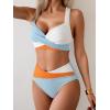 imageB2prity Bikini Sets for Women Two Piece Swimsuit High Waisted Color Block Bathing Suit Tie Back SwimwearRibbed  Blue White Orange