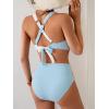 imageB2prity Bikini Sets for Women Two Piece Swimsuit High Waisted Color Block Bathing Suit Tie Back SwimwearRibbed  Blue White Orange