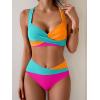 imageB2prity Bikini Sets for Women Two Piece Swimsuit High Waisted Color Block Bathing Suit Tie Back SwimwearTeal Orange Pink