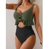imageB2prity Womens One Piece Swimsuit Tummy Control Ruffled Bathing Suit V Neck Cutout Swim Suit Tie Back SwimwearArmy Green  Black