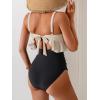 imageB2prity Womens One Piece Swimsuit Tummy Control Ruffled Bathing Suit V Neck Cutout Swim Suit Tie Back SwimwearBeigeshine  Black