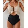 imageB2prity Womens One Piece Swimsuit Tummy Control Ruffled Bathing Suit V Neck Cutout Swim Suit Tie Back SwimwearBeigeshine  Black